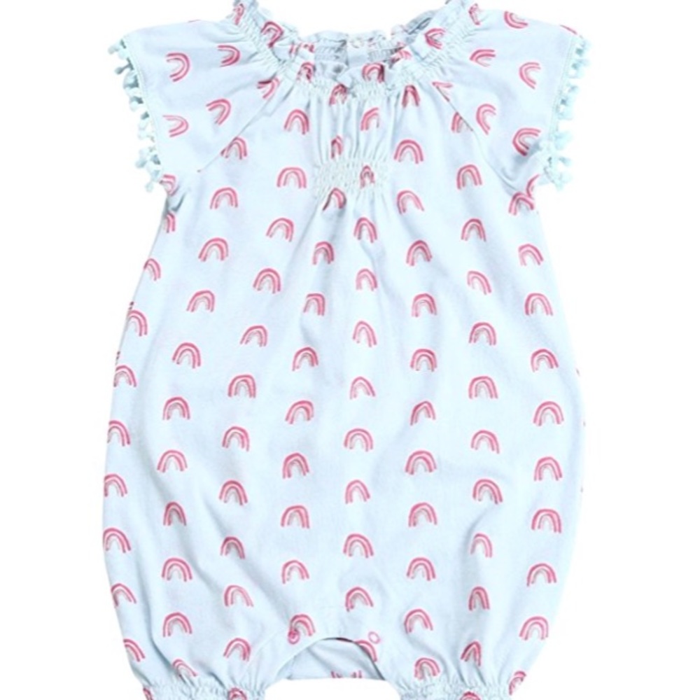 EGG By SUSAN LAZAR SHORT SLEEVE ROMPER W RAINBOWS